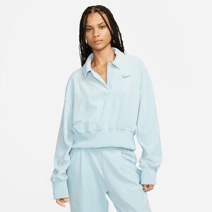 Nike Women’s Blue Velour Polo Collared Pullover